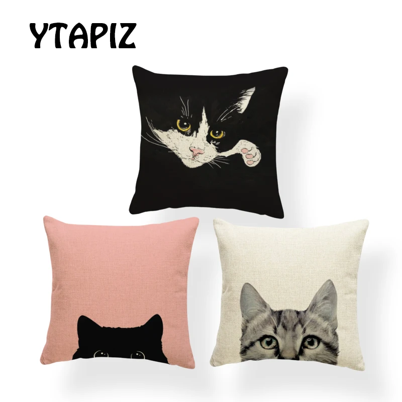 Милые минималистичные кошачьи подушки 45х45см полиэстер когти черный белый