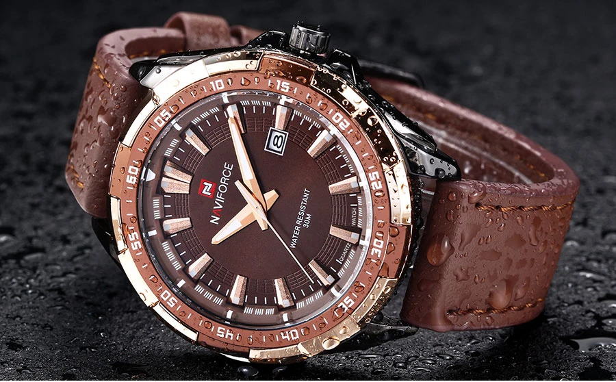 Relogio NAVIFORCE роскошные часы мужские спортивные часы кожаные водонепроницаемые кварцевые наручные часы светящиеся Аналоговые часы с календарем часы 9056