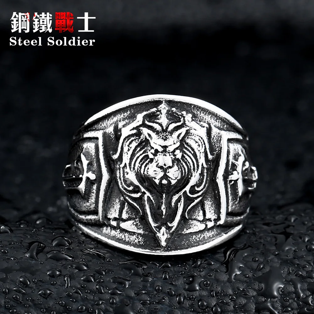 Мужское кольцо со стальным солдатом с животным из нержавеющей стали изысканное