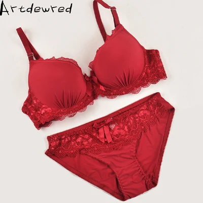 wine red ARTDEWRED, Новое поступление, набор бюстгальтеров размера плюс, 38-48, чашечки CDE, наборы бюстгальтеров, женское сексуальное кружевное нижнее белье, большой бюстгальтер и трусики, бюстгальтер без косточек - Цвет: wine red