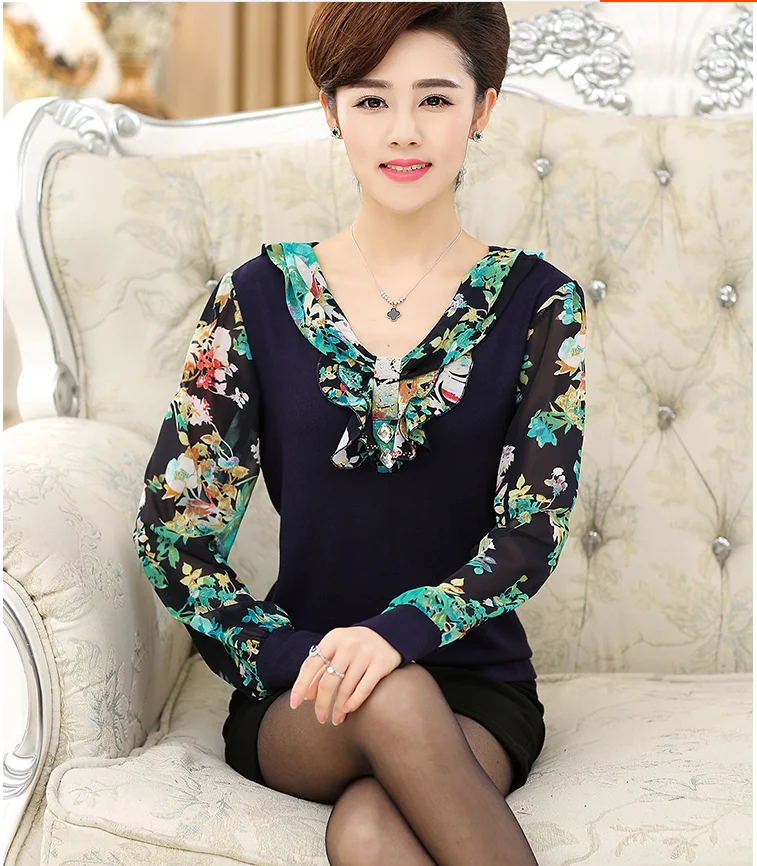 Женская шифоновая блузка с принтом Повседневная Блузка длинным рукавом и