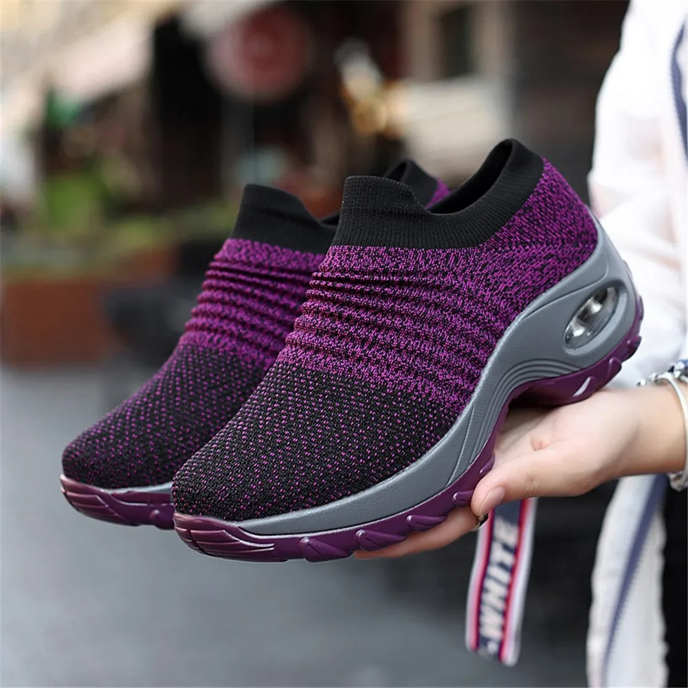 Purple YRRFUOT/Женская прогулочная обувь; коллекция года; женские кроссовки на платформе; спортивная обувь; женские лоферы без шнуровки; обувь на воздушной подошве; кроссовки на танкетке - Цвет: Purple