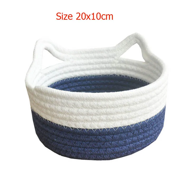 Round Dark Blue Хлопковая веревка грязная одежда корзина для хранения белья с кошачьими ушками органайзер для детей игрушка закуска ключ детская корзина домашний декор - Цвет: Round Dark Blue