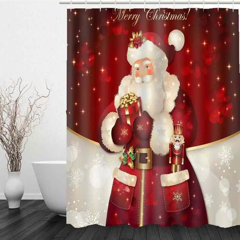 02 Curtains Счастливого Рождества Ванная комната комплект, принт снеговик, Дед Мороз Санта колокол с изображением лося, Водонепроницаемый душ Шторы коврик для крышки унитаза Нескользящие ковер - Цвет: 02 Curtains
