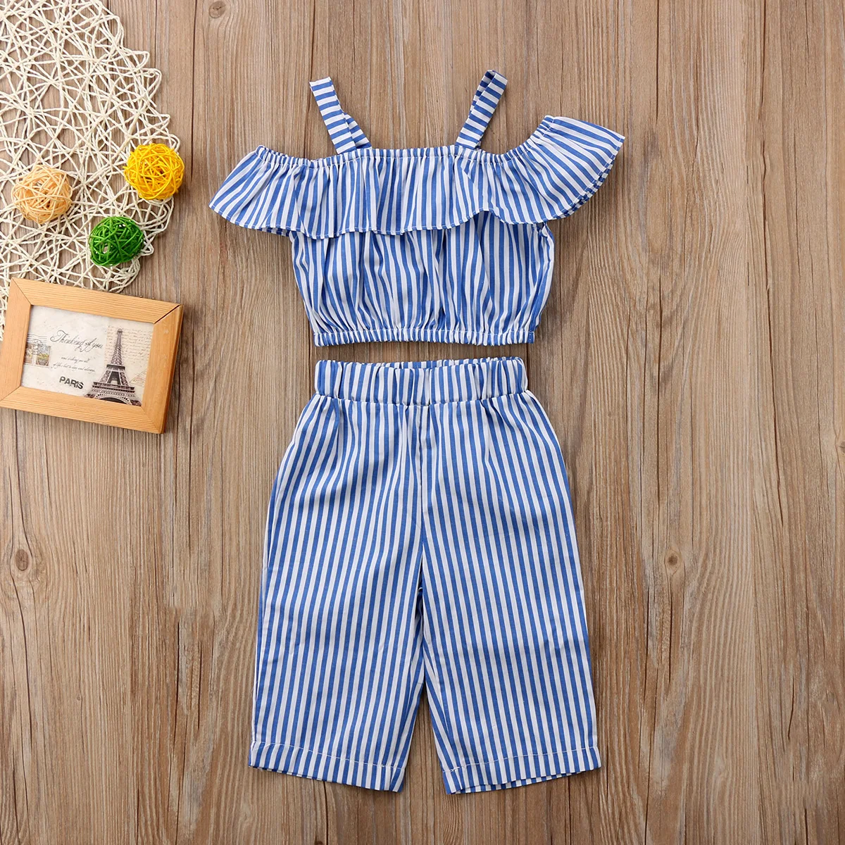 Одежда принцессы для девочек топы штаны без рукавов комплекты одежды в полоску