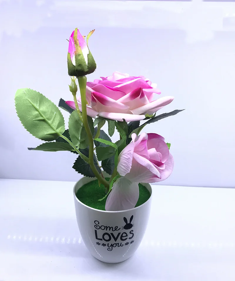 Artificial Rose Fake Plant Potted Flower Vase Bonsai Set Wedding Home Party Desktop Decoration | Дом и сад