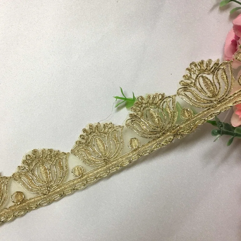 5 ярдов винтажная золотая металлическая Свадебная кружевная кромка с вышивкой