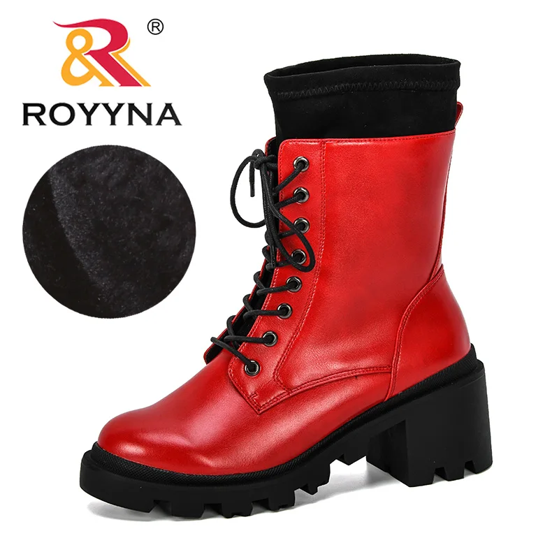 ROYYNA 2019 новые модные женские ботинки на шнуровке плоской подошве байкерские