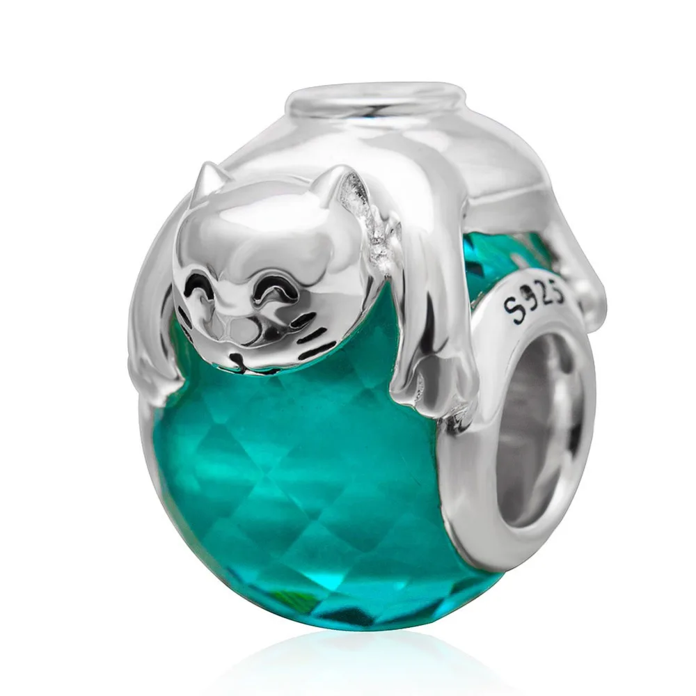 Подвеска Lucky Cat из муранского стекла с бисером стерлингового серебра 925 пробы для