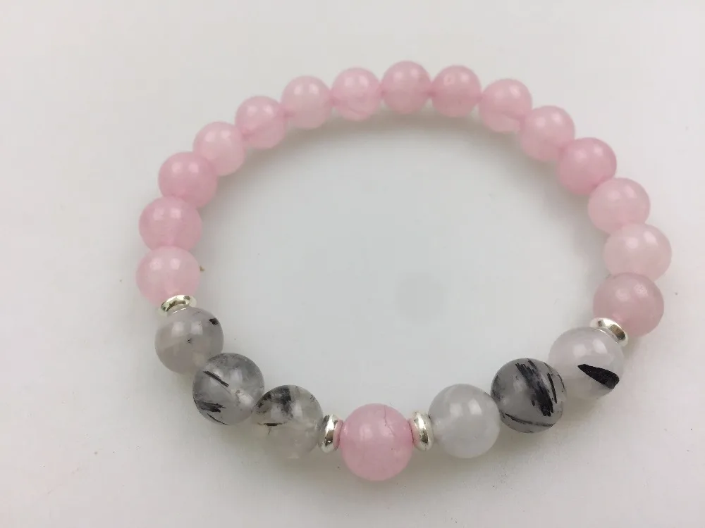 Розовый кристаллический браслет рутилированные кварцевые браслеты Mala Beads
