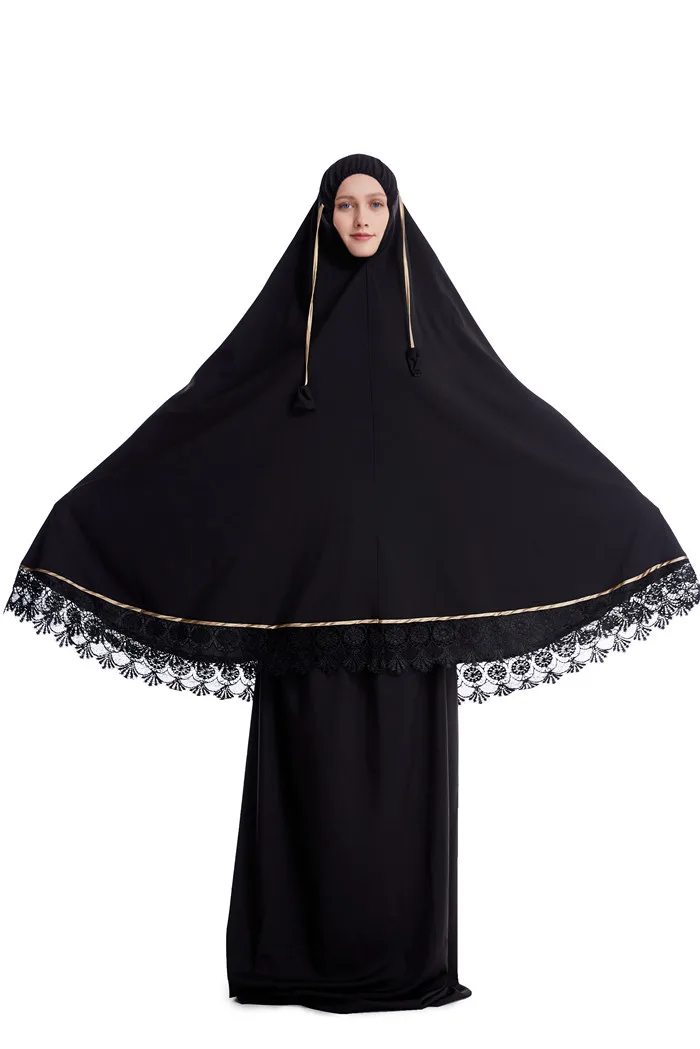 Black Abaya Мусульманская леди ТОБ с хиджабом лицо покрытие исламское платье Абая химар длинный джилбаб молитва одежда высокоэластичный костюм из двух предметов - Цвет: Black Abaya