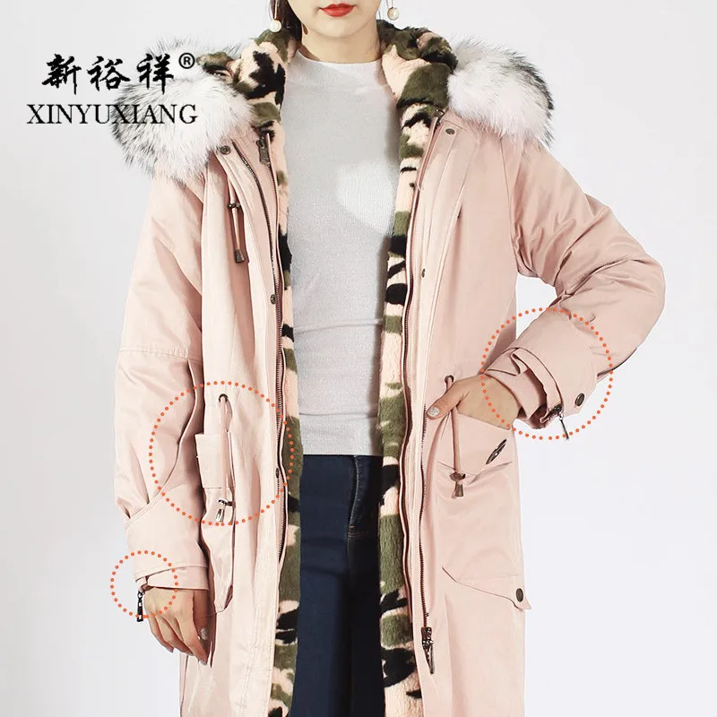 XINYUXIANG 2018 женские розовые парки длинные камуфляжные куртки из натурального