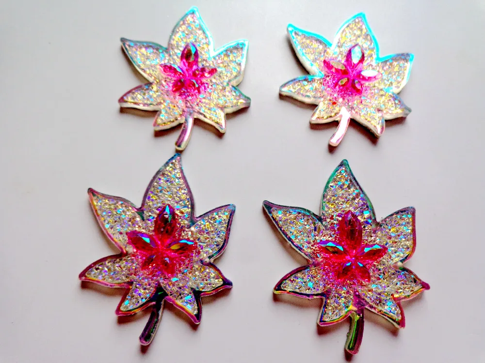 Крупные камни пришивные стразы роза/прозрачные AB цвета кленовый лист форма 50*40 мм