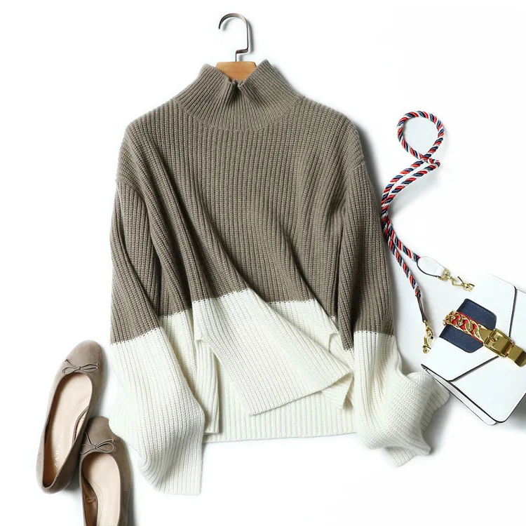 SHUCHAN Sweater For Women 100% Cashmere Patchwork Turtleneck Winter Warm Women's Female 2017 17568 | Женская одежда