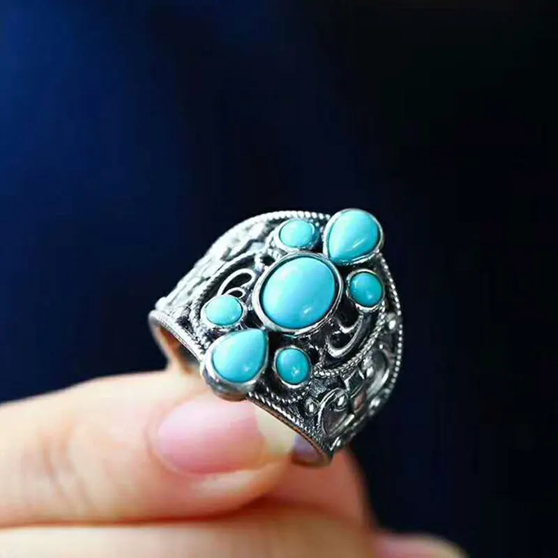 Кольца RADHORSE из серебра 925 для женщин, изысканное украшение, турквуаз, стиль Непала, ручная работа, стерлинговое серебро, регулируемые.