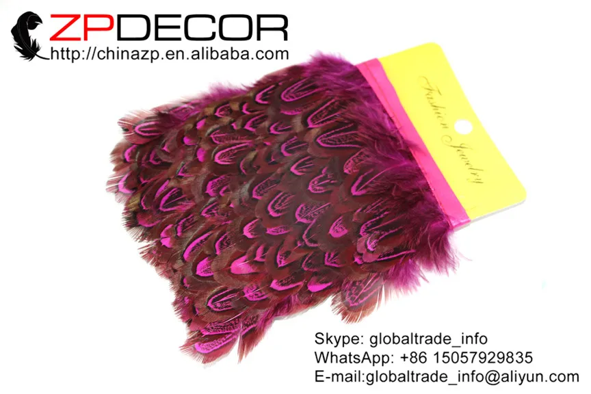 

ZPDECOR 10yards/lot 5cm(2inch) Good Quality Hot Pink Dyed Almond Ringneck Pheasant Plumage Feather Trim