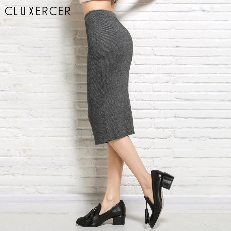 Женская трикотажная юбка-карандаш облегающая офисная юбка средней длины с