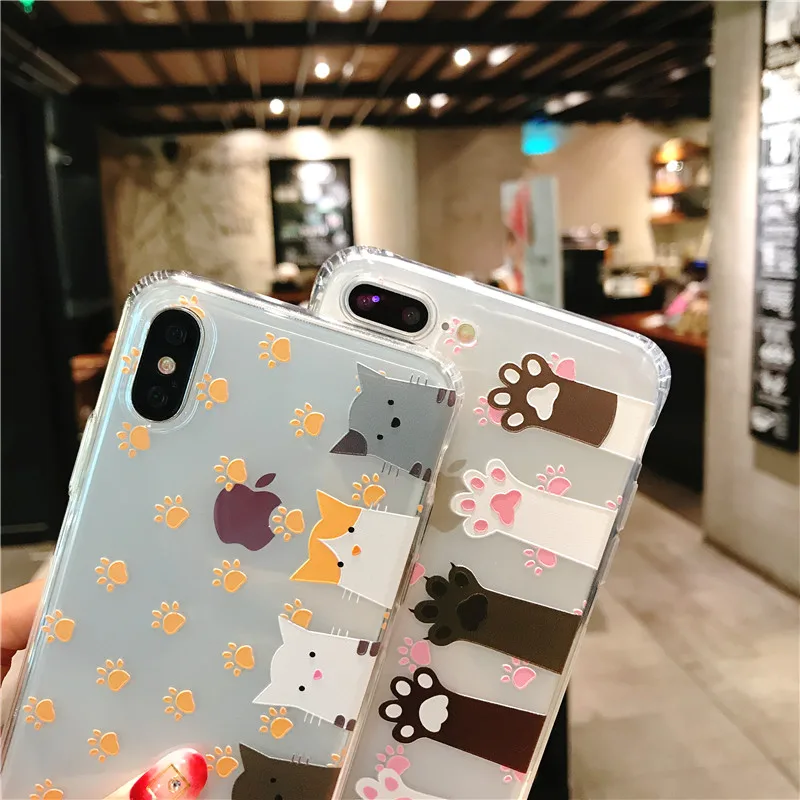 Прозрачный чехол для телефона с изображением милого котенка и из ТПУ iphone8 7 6 6S PLUS X