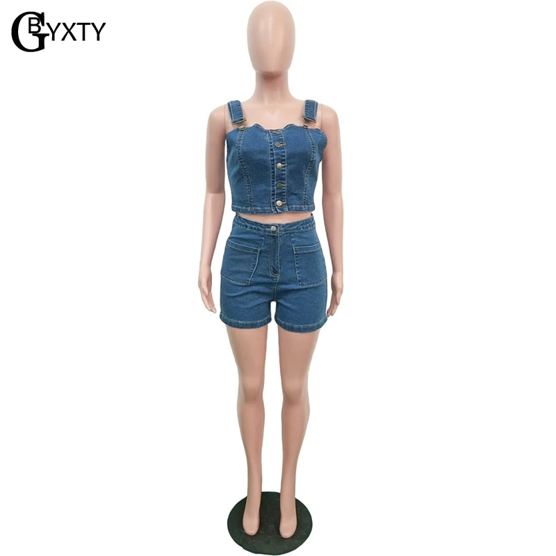 Женский джинсовый костюм GBYXTY летний из двух предметов короткий топ на
