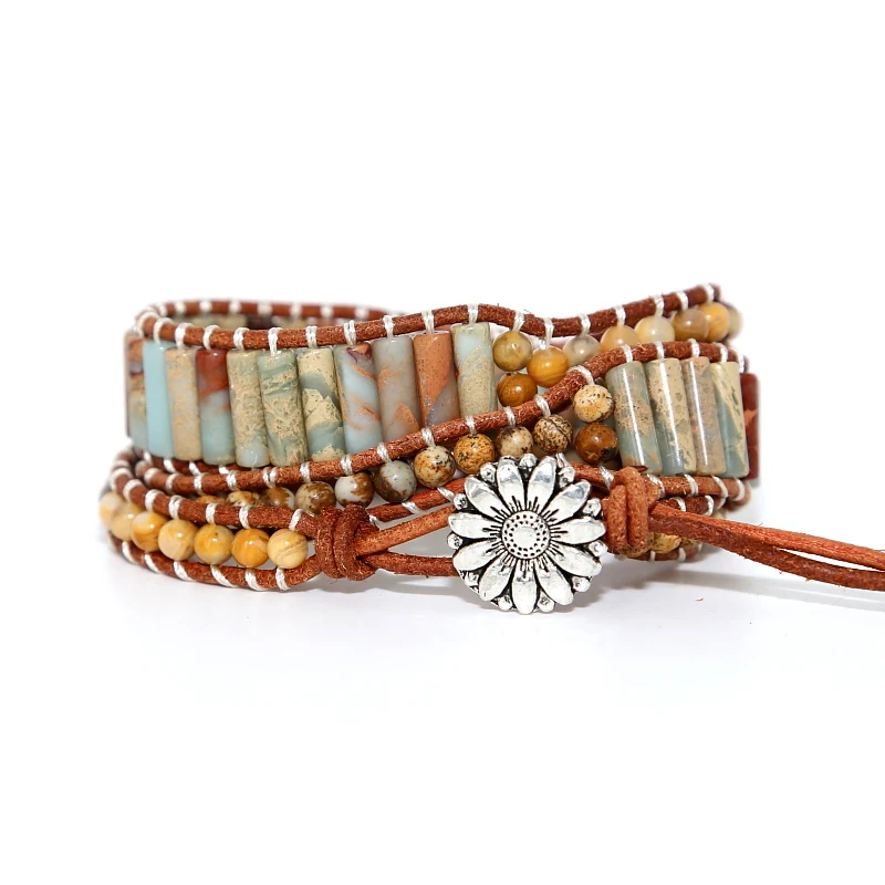 Браслет в стиле бохо Женский уникальный кожаный браслет богемном с 3 слойным