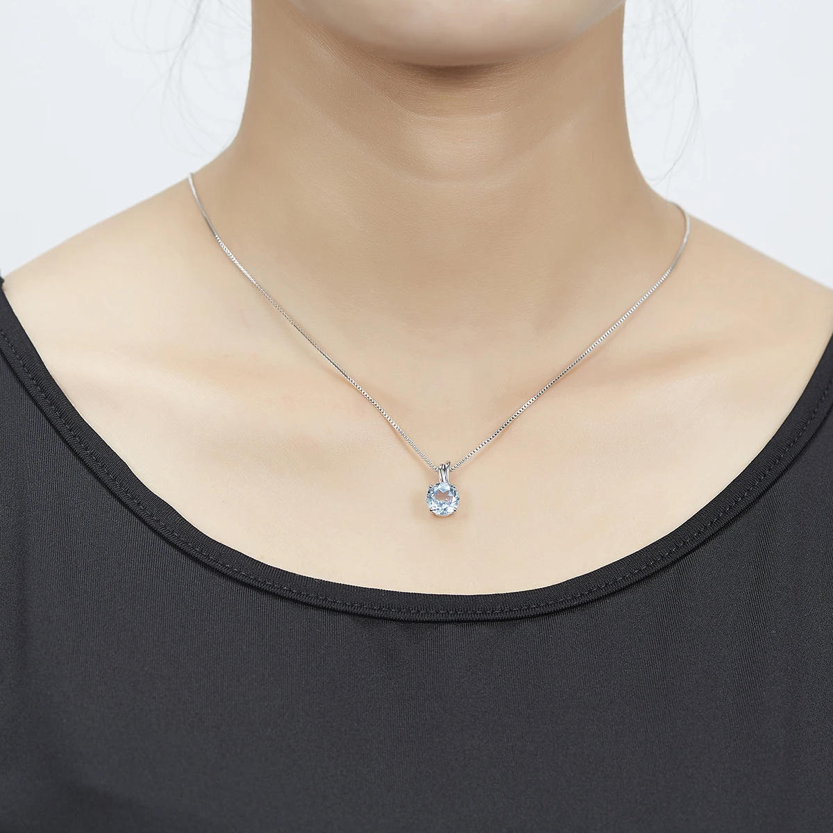 Природный камень голубой топаз Твердые стерлингового серебра 925 Цепочки и