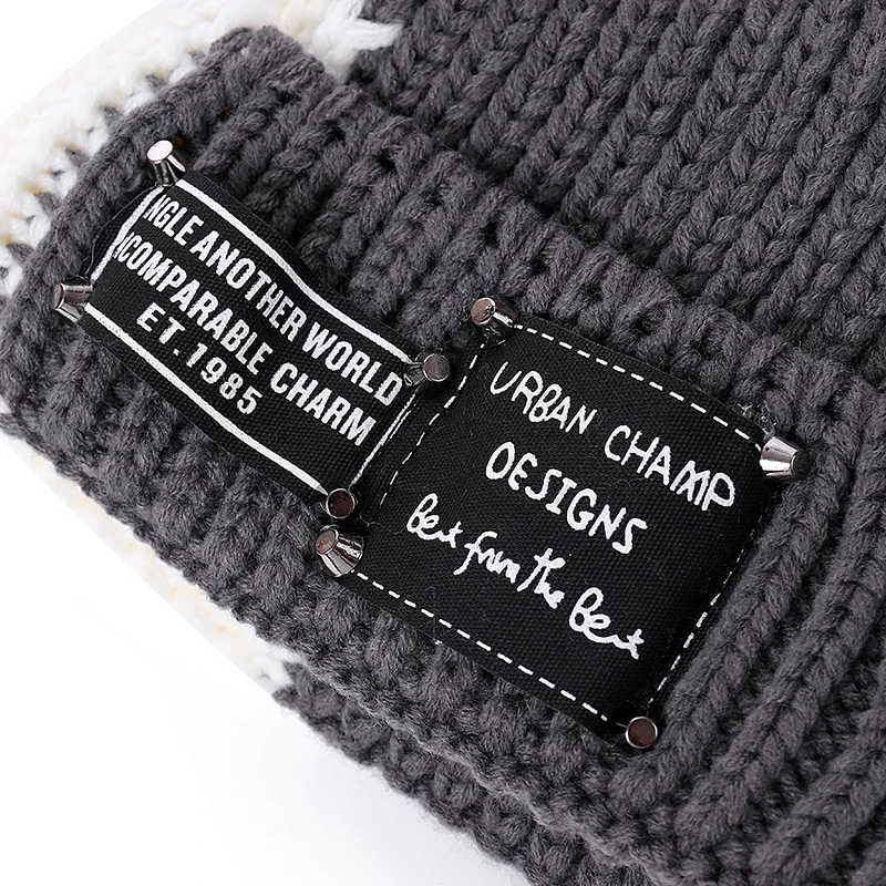 Новинка, теплая зимняя шапка, женская мода, Skullies Beanies, толстая меховая вязаная шапка для женщин, женские шапки с помпоном, двухцветная дизайнерская шапка