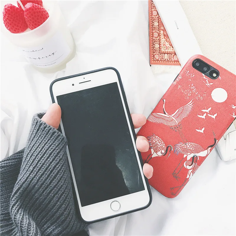 Модный чехол для телефона с японским краном iPhone 7 8 Plus мягкий силиконовый из ТПУ 6