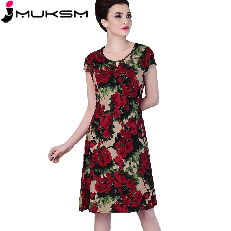 2018 летние хлопковые Шелковые Платья с цветочным принтом для женщин среднего