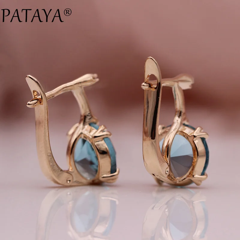 PATAYA 828, акция, новые круглые синие серьги для женщин, модные Благородные Свадебные украшения, 585 розовое золото, натуральный циркон, свисающие серьги