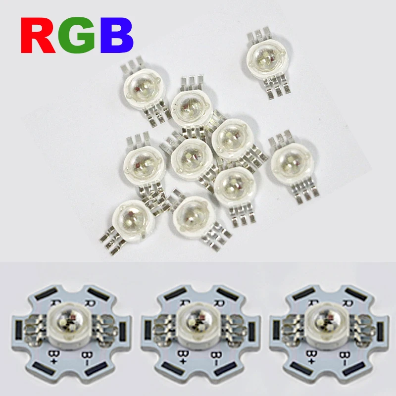 50/100pcs High Power RGB LED COB Chip Red Green Blue With Star PCB DIY Bulb Diodes Lamp 3W Round SMD watts Light Beads | Лампы и