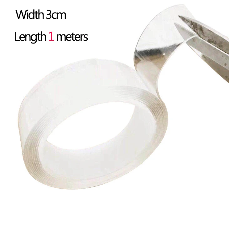 Width 3cm length 1m 1 рулон двухсторонняя бесследная сильная Адсорбция прозрачная моющаяся клейкая лента наноматериалы многоразовая клейкая лента - Цвет: Width 3cm length 1m