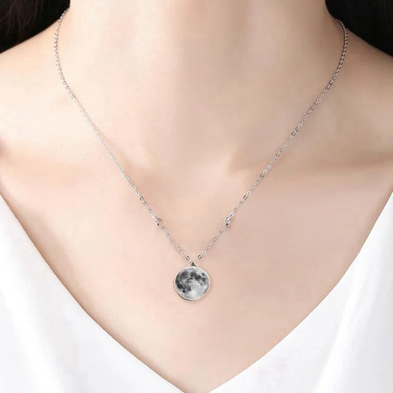 Fashion Women Men Double-sided Grey Full Moon crescent Glass Ball Pendant Necklace Jewelry | Украшения и аксессуары