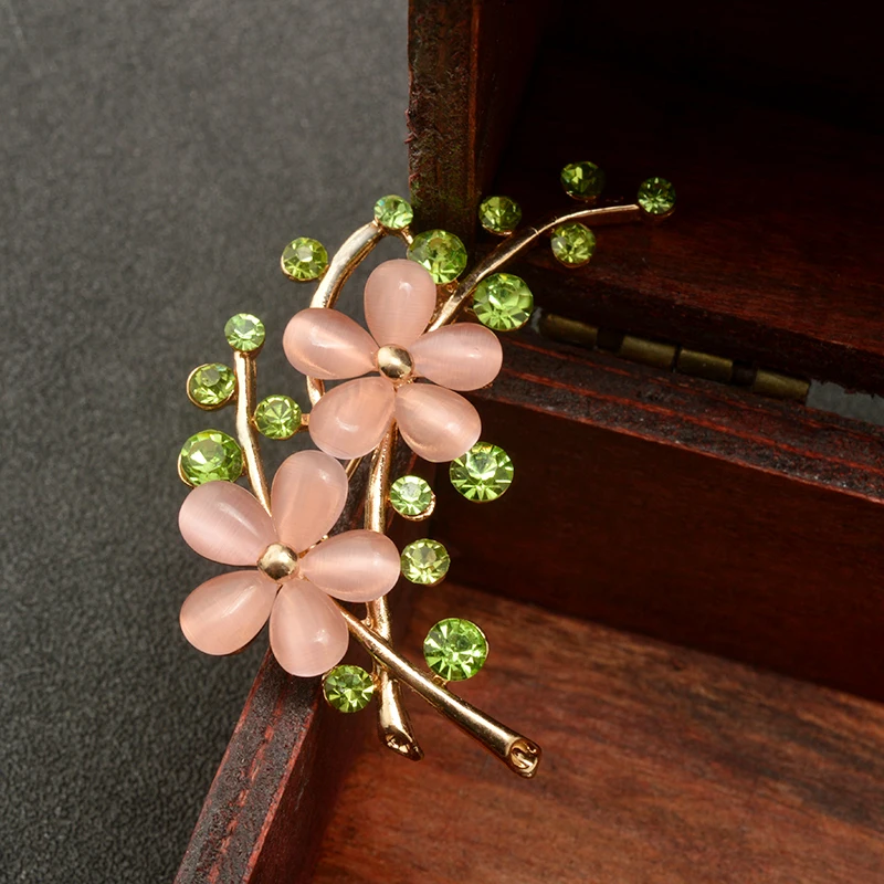 Новинка Женская Брошь с двойным цветком зеленым растением брошь Hijabpin значок