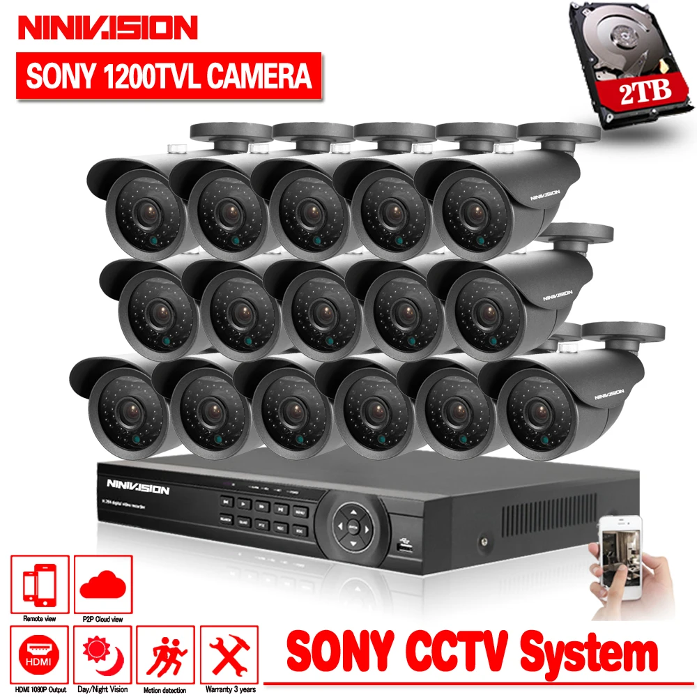 Домашний 16 шт. AHD 1080p 960H 1200TVL 1080 МП Стандартный канальный DVR Комплект HDMI P NVR система
