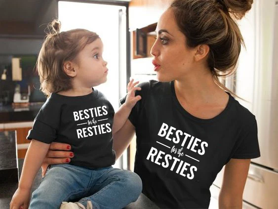 

1pcs Best Friends Besties for The Resties Matching T-Shirts Mommy and Me Short Sleeve Casual Tshirts Fashion Family Look Outfits