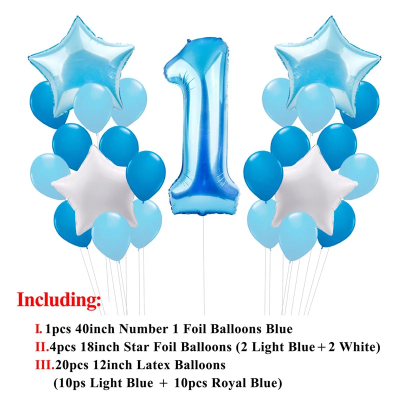 Light Blue White Huiran 1 год Babyshower с днем рождения воздушный шар из фольги баллон номер 1 день Рождения Декор дети мальчик девочка первый день рождения - Цвет: Light Blue White