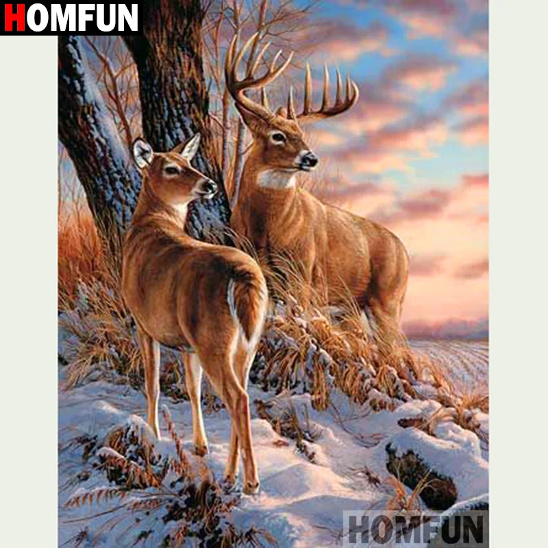 HOMFUN 5d алмазная живопись камни в форме ромба/круглый &quotОлень снега&quot картина