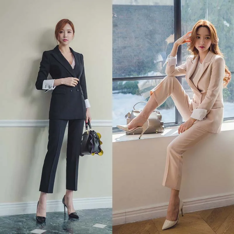 women's buProfessional small suit women spring and autumn fashion ladies double breasted suit suits casual casual pants two sets