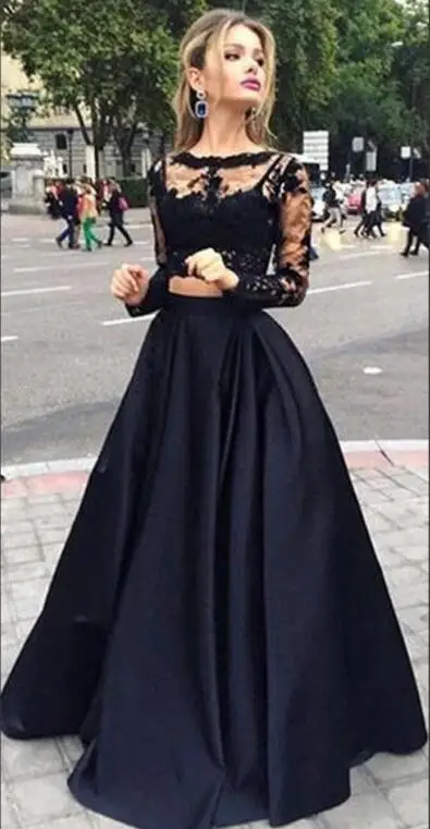 Новое Стильное платье из двух частей для выпускного вечера 2018 Черное вечернее с