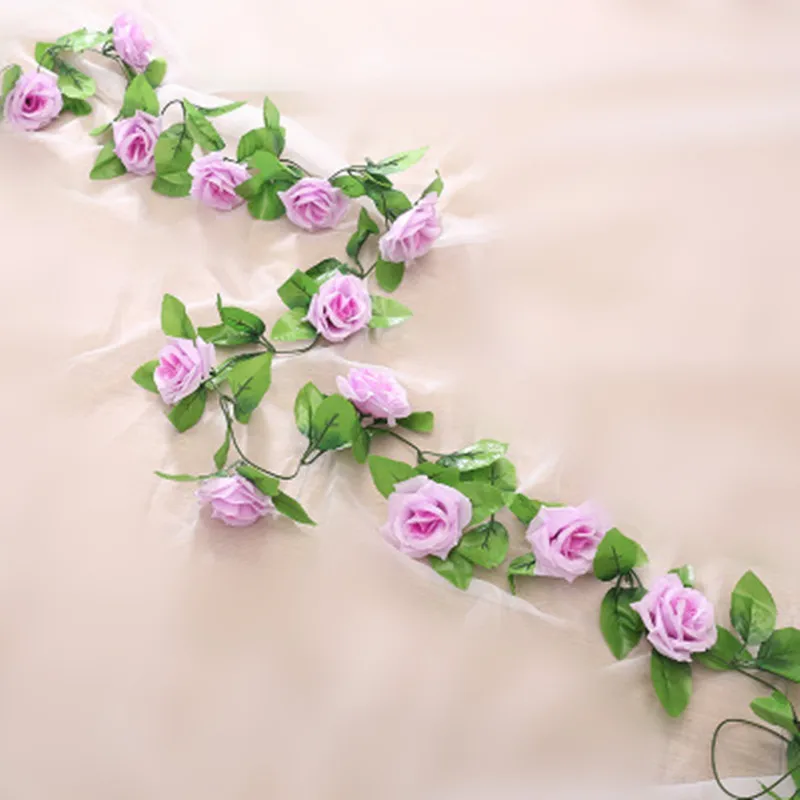 light purple 13 fllowers 2,5 м искусственная Цветочная Гирлянда плюща искусственная Виноградная лоза Листья лозы листья для дома вечерние украшения для домашнего интерьера Свадебный декор - Цвет: light purple