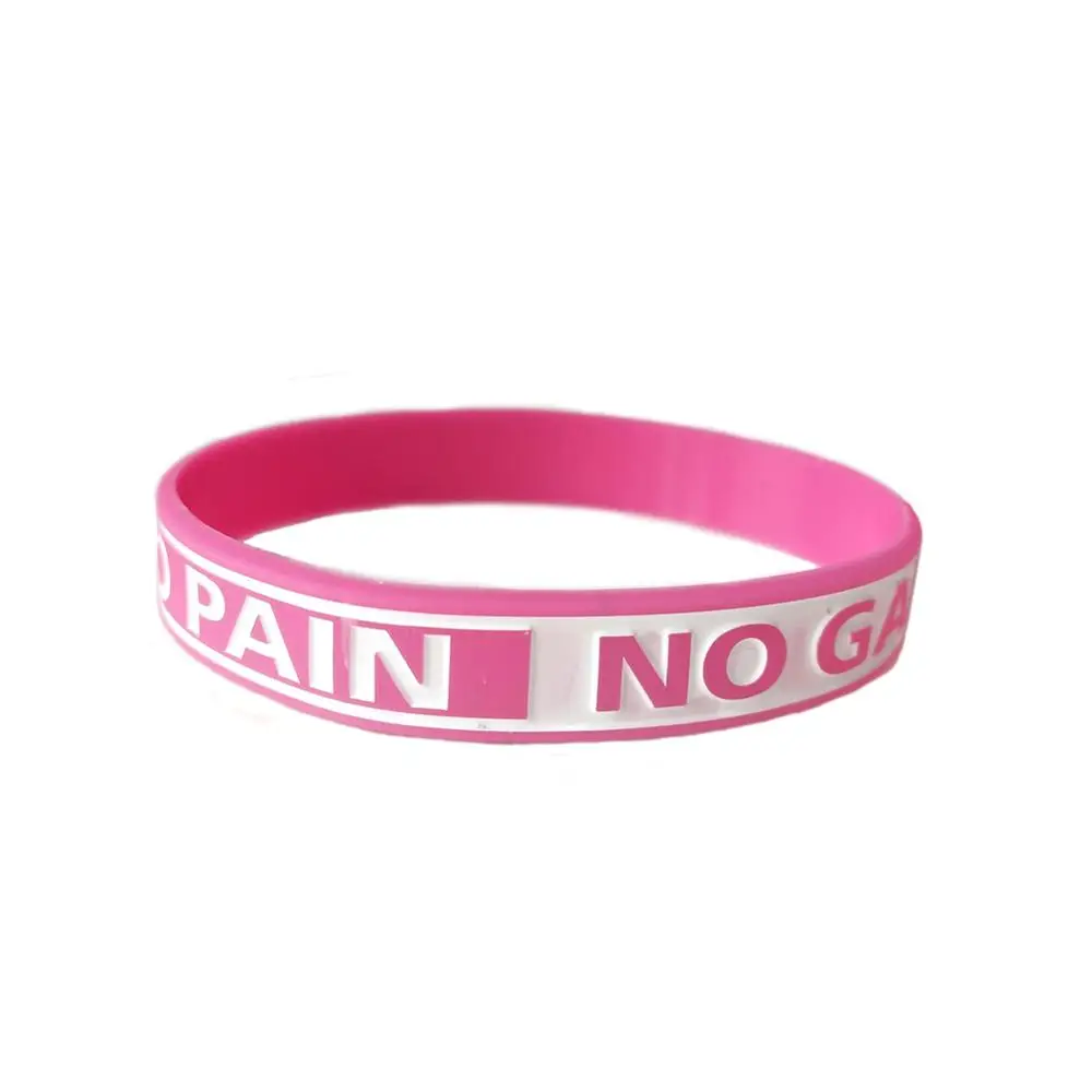 Мотивационные браслеты "Never give up" и "No Pain No Gain", силиконовые резиновые браслеты, вдохновляющие браслеты, подарки - Окраска металла: pink-nopain nogain