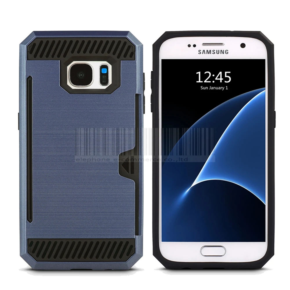 Mix Color Dual Layer Shockproof Hybrid Brush Card holder Back Case Cover For Samsung Galaxy S7 G930 G9300 With Films+Stylus |