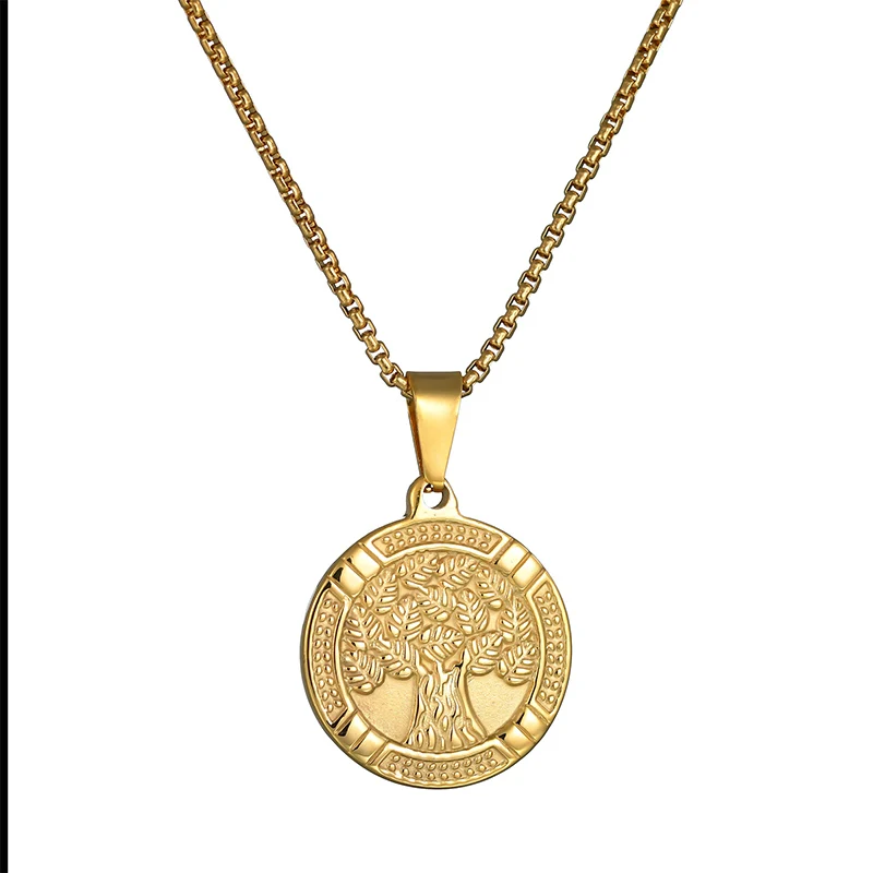 Gold ELSEMODE античное 1 шт. Древо жизни ожерелье с кулонами в виде монет для женщин золото серебро Нержавеющая сталь Амулет ожерелье талисманы ювелирные изделия - Окраска металла: Gold