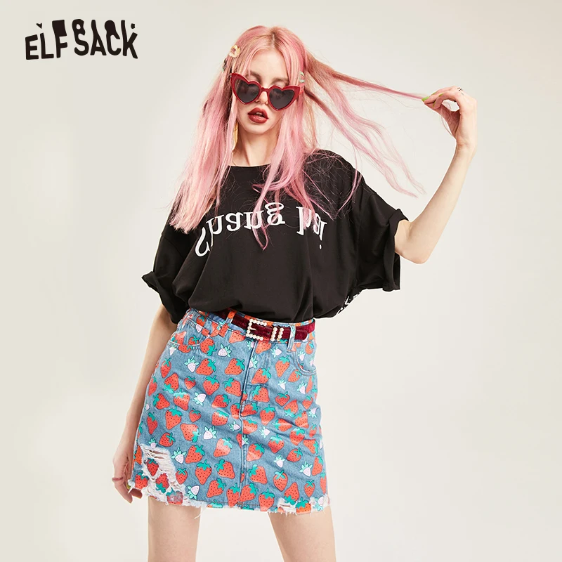 Женская уличная мини юбка ELFSACK с принтом фруктов со средней талией лето