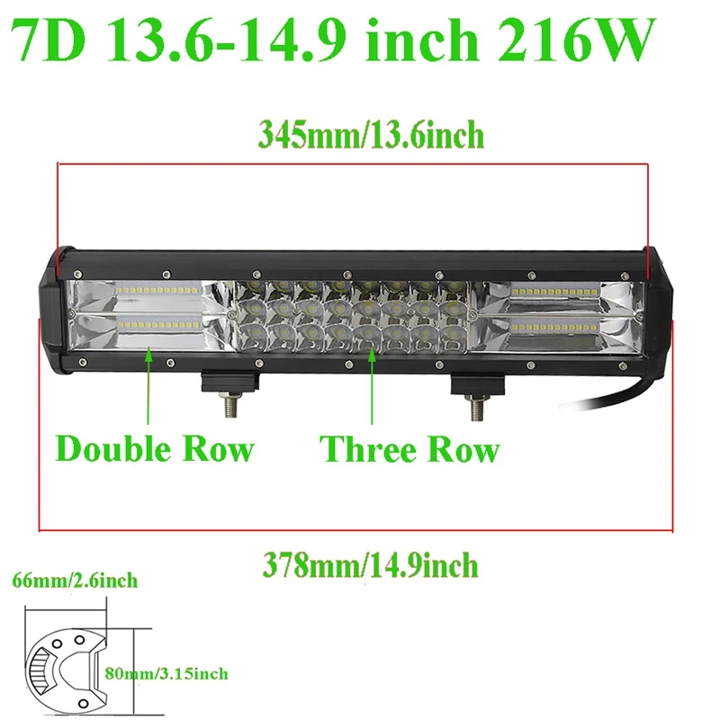 15''18''20''23''216w 252W 288W 324W трехрядный 7D светодиодный светильник баров комбо для внедорожный рабочий светильник 4WD привода 4x4 светодиодный бар Camper прицеп