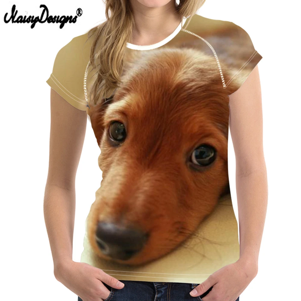 Женская хлопковая Футболка NoisyDesigns принт такса Повседневная футболка с коротким