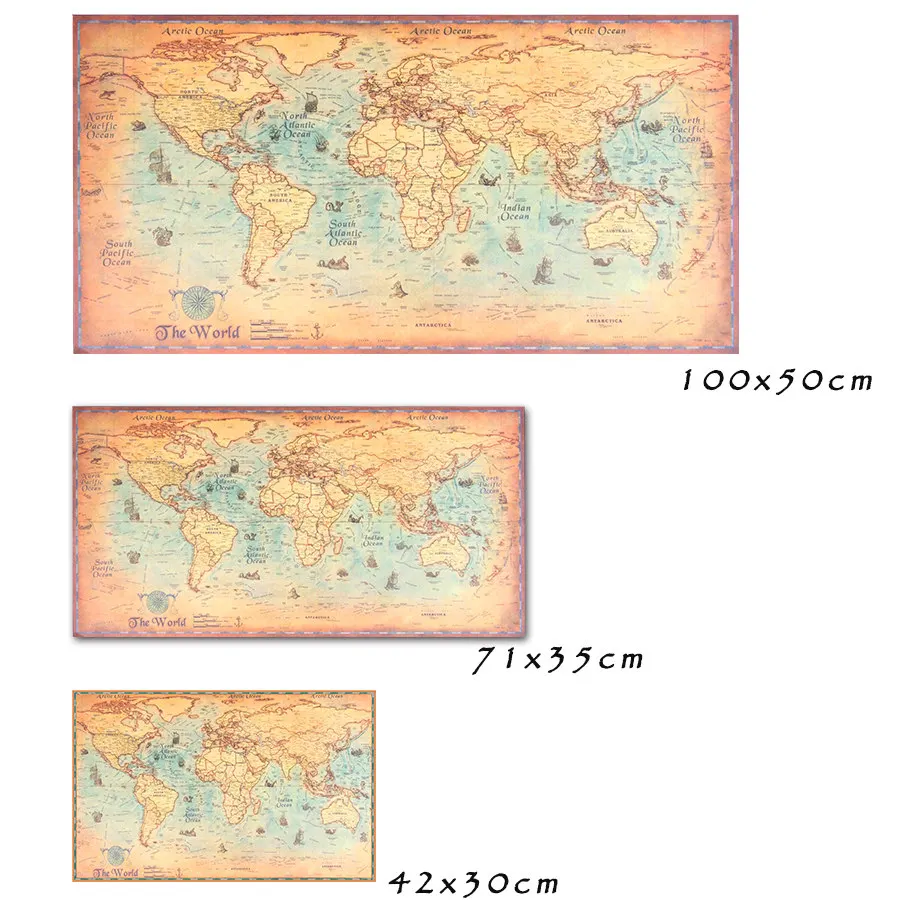 Винтажная карта мира печать на холсте или бумажные принты картина маслом ретро