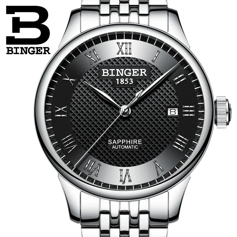 BINGER Brand Men 316L Stainless stee Strap Automatic Mechanical Male self-wind Simple Sapphire Ultrathin Watch Mens | Наручные часы