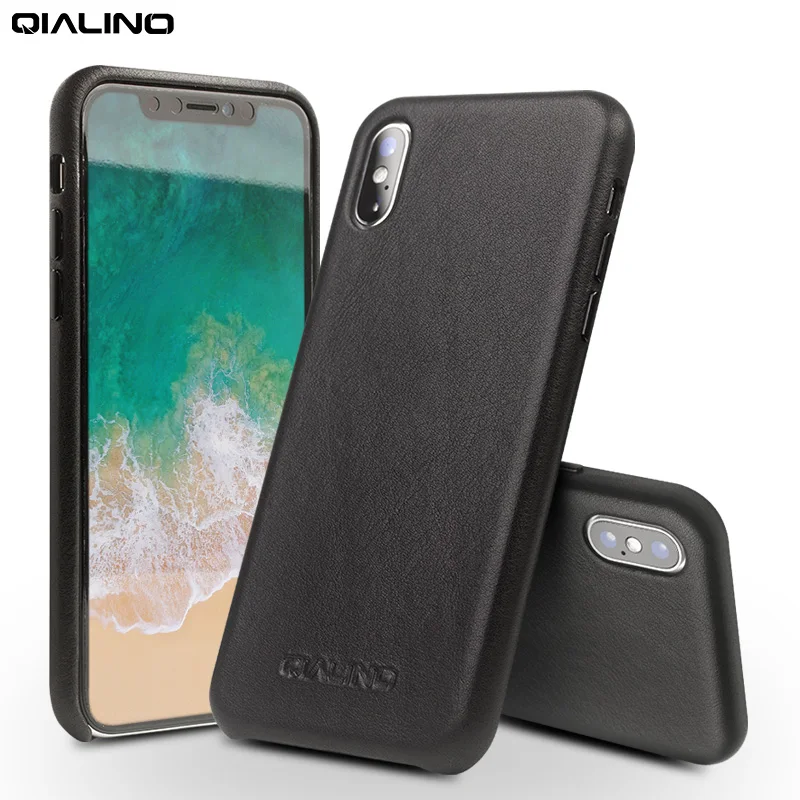 QIALINO верхняя кожаная задняя крышка для iPhone X XS MAX XR Apple настоящая кожа сотовый Чехол для телефона ультра тонкий роскошный защитный чехол - Цвет: Black