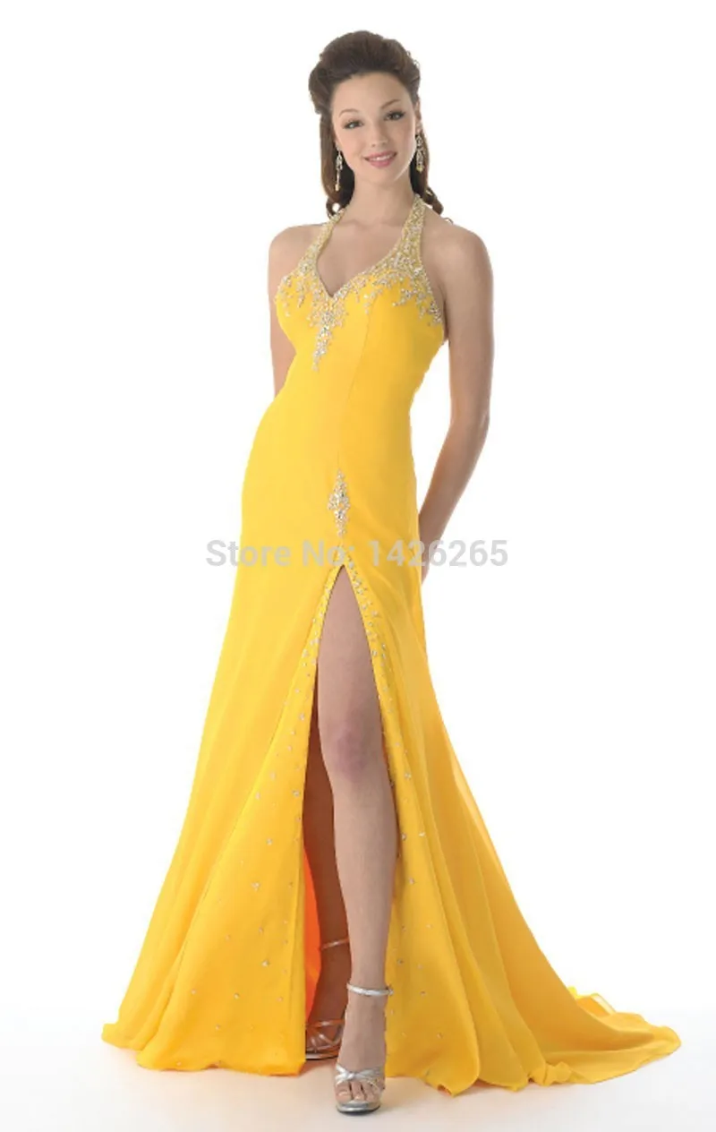 Yellow Long Dress Party Evening Elegant Vestidos De Fiesta Gowns Prom 2014 New Fashion | Свадьбы и торжества